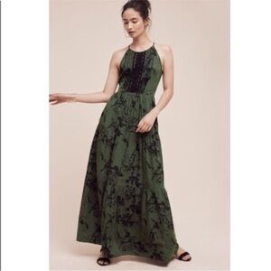 Ranna Gill Green and Black Tiered Maxi Dress